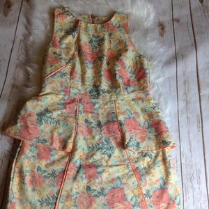 Mustard Seed Floral Peplum Sleeveless Spring Dress Womens Size S